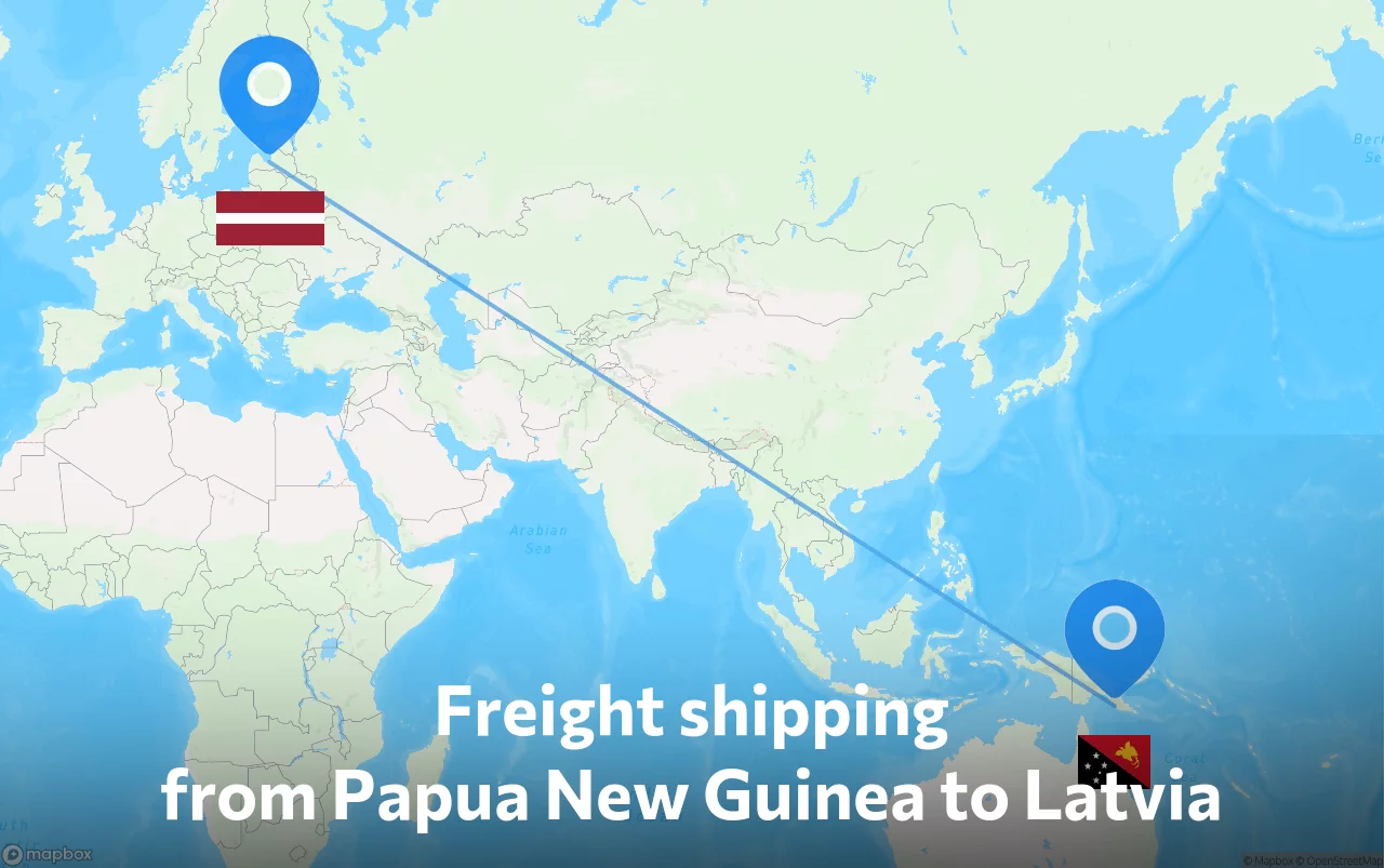 Shipping route from Papua New Guinea to Latvia
