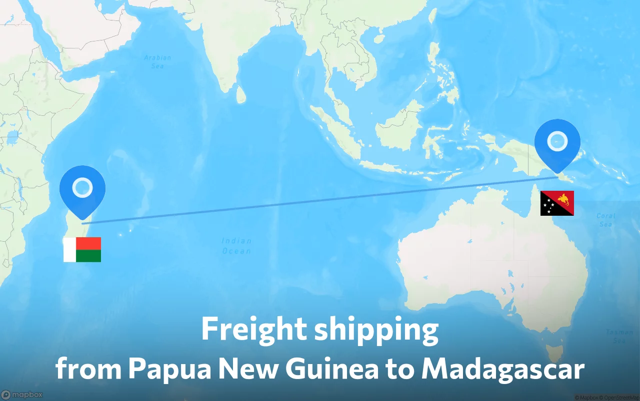 Shipping route from Papua New Guinea to Madagascar