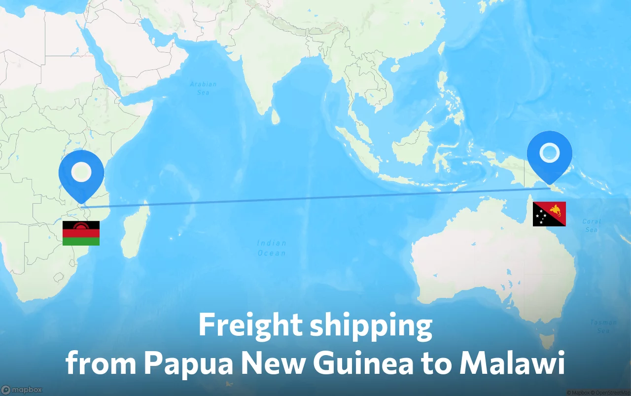 Shipping route from Papua New Guinea to Malawi