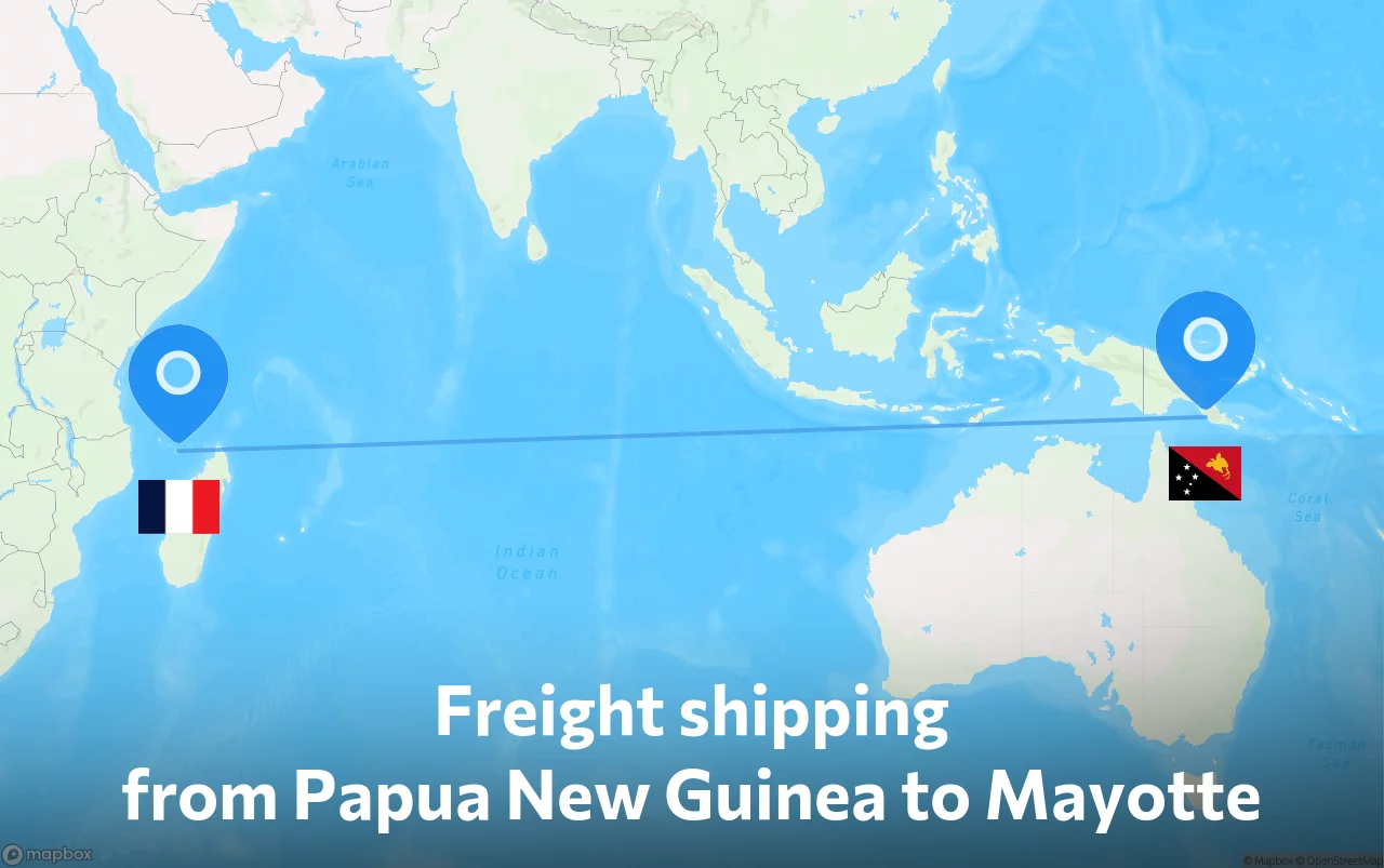 Shipping route from Papua New Guinea to Mayotte