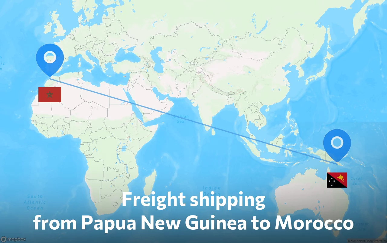 Shipping route from Papua New Guinea to Morocco
