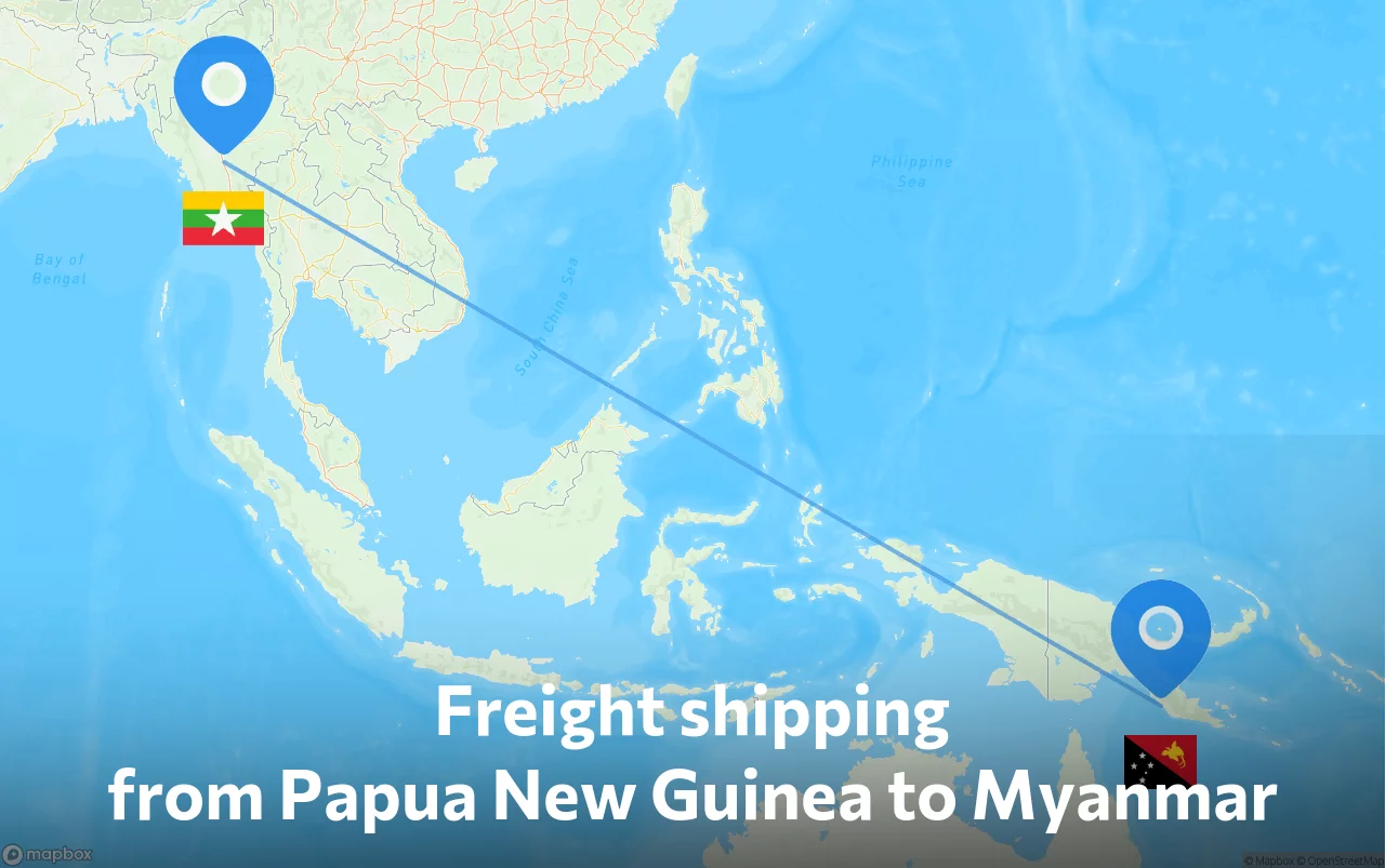 Shipping route from Papua New Guinea to Myanmar