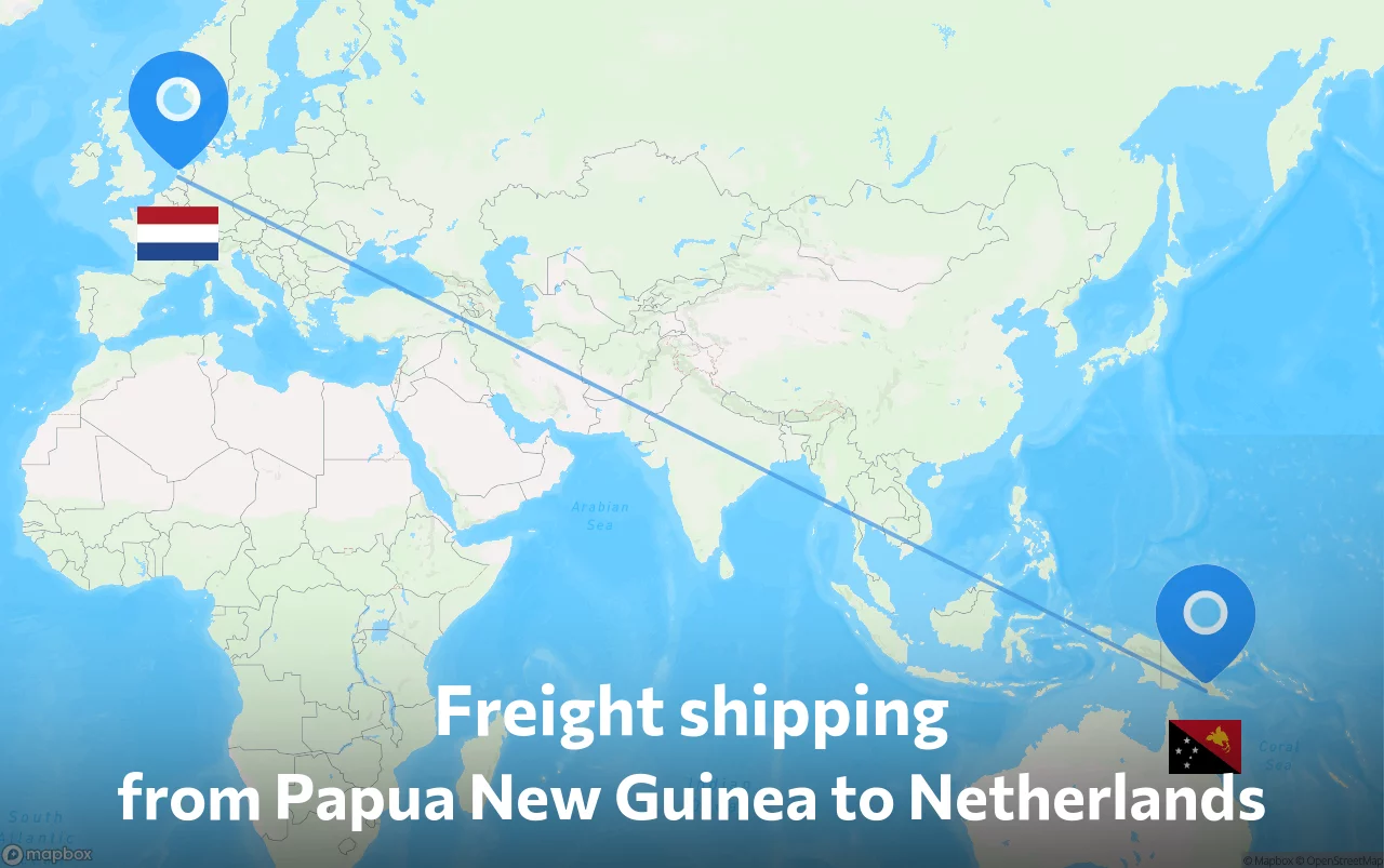 Shipping route from Papua New Guinea to Netherlands