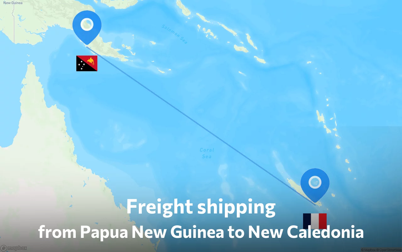 Shipping route from Papua New Guinea to New Caledonia
