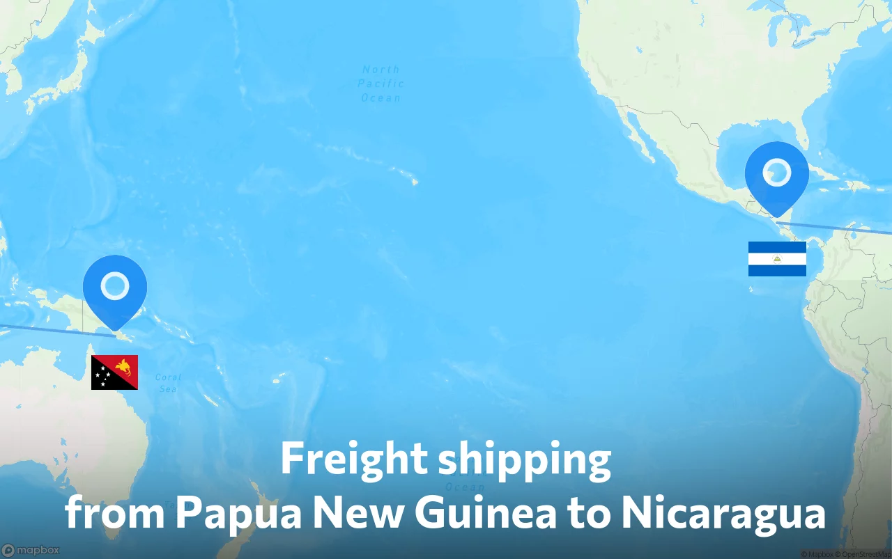 Shipping route from Papua New Guinea to Nicaragua