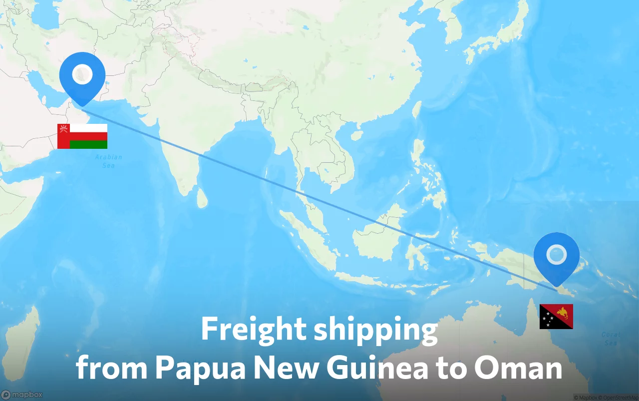 Shipping route from Papua New Guinea to Oman