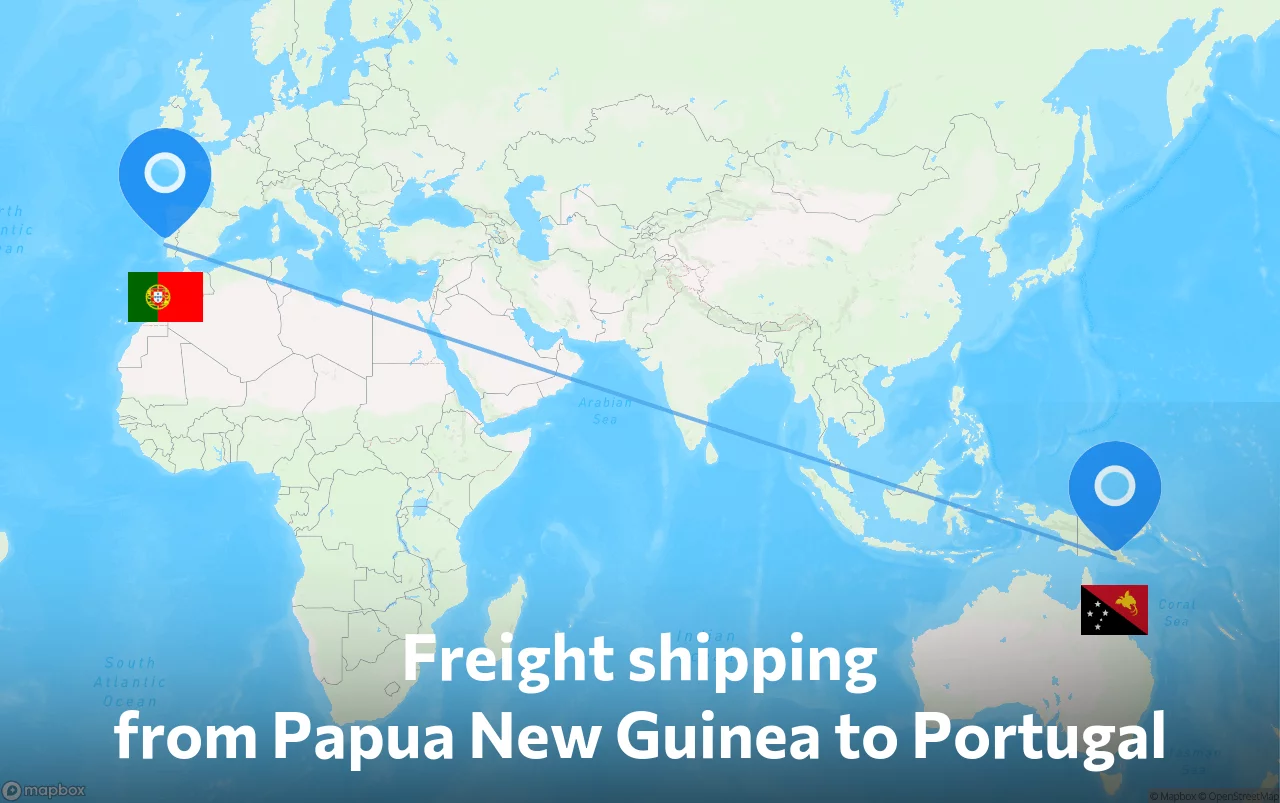 Shipping route from Papua New Guinea to Portugal