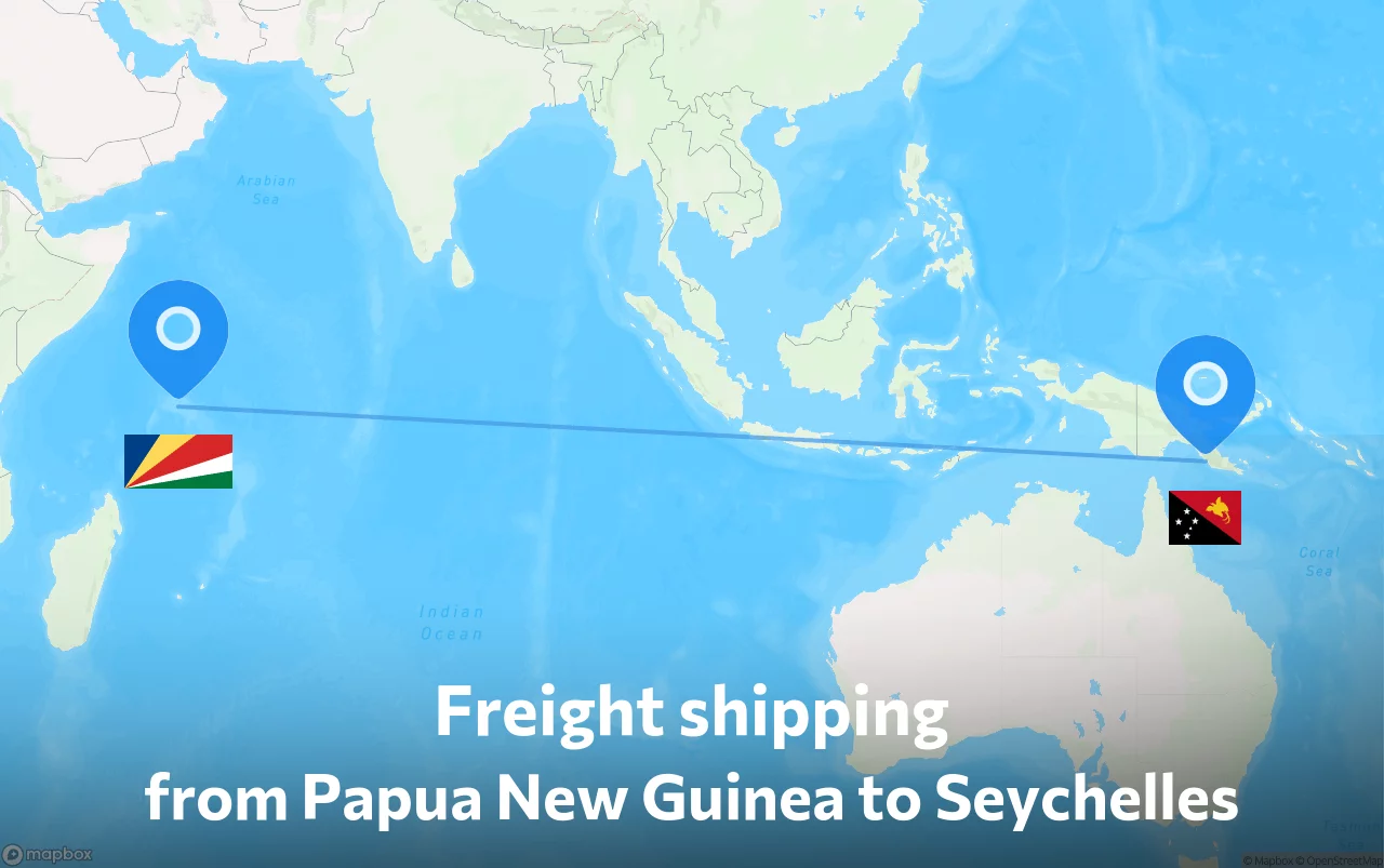 Shipping route from Papua New Guinea to Seychelles