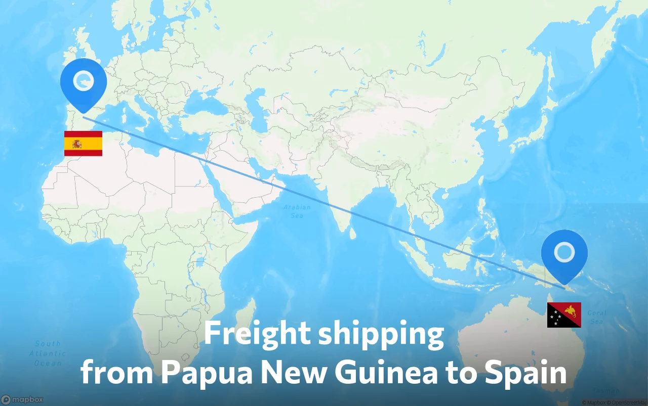 Shipping route from Papua New Guinea to Spain