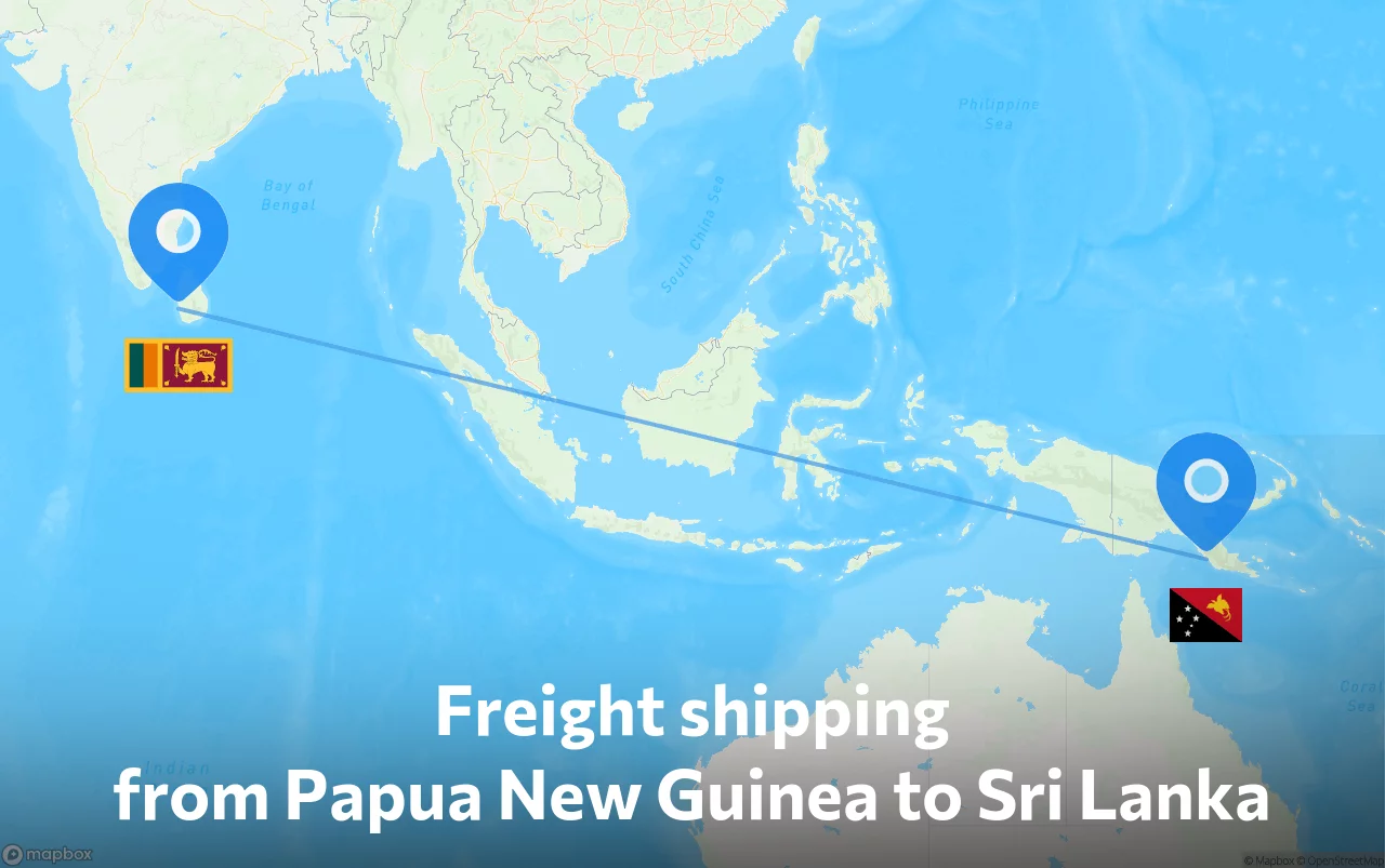 Shipping route from Papua New Guinea to Sri Lanka
