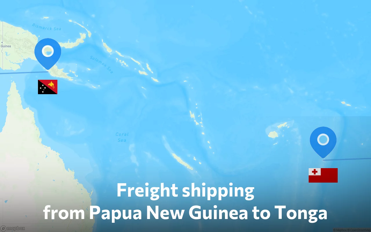 Shipping route from Papua New Guinea to Tonga