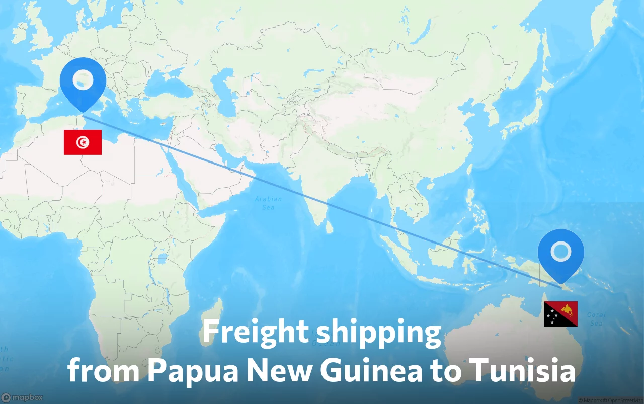 Shipping route from Papua New Guinea to Tunisia