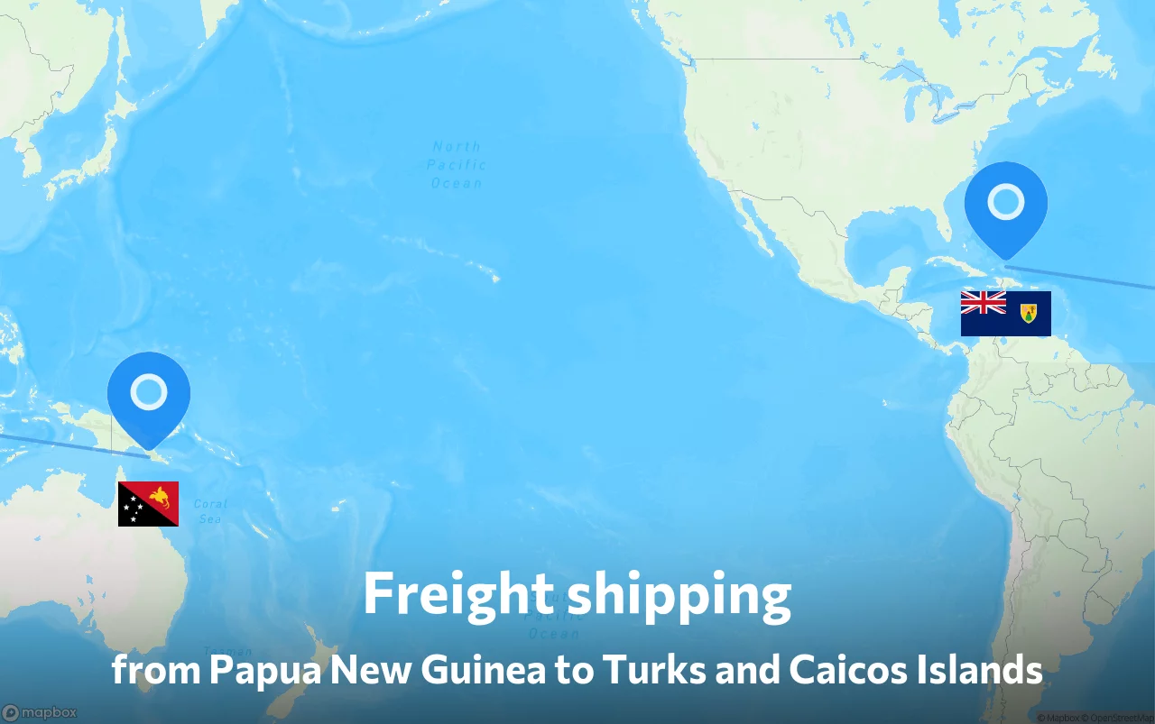 Shipping route from Papua New Guinea to Turks and Caicos Islands