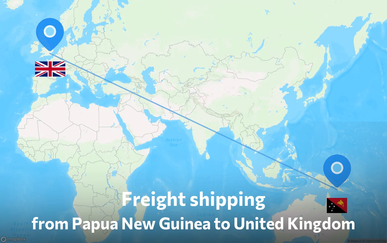 Shipping route from Papua New Guinea to United Kingdom