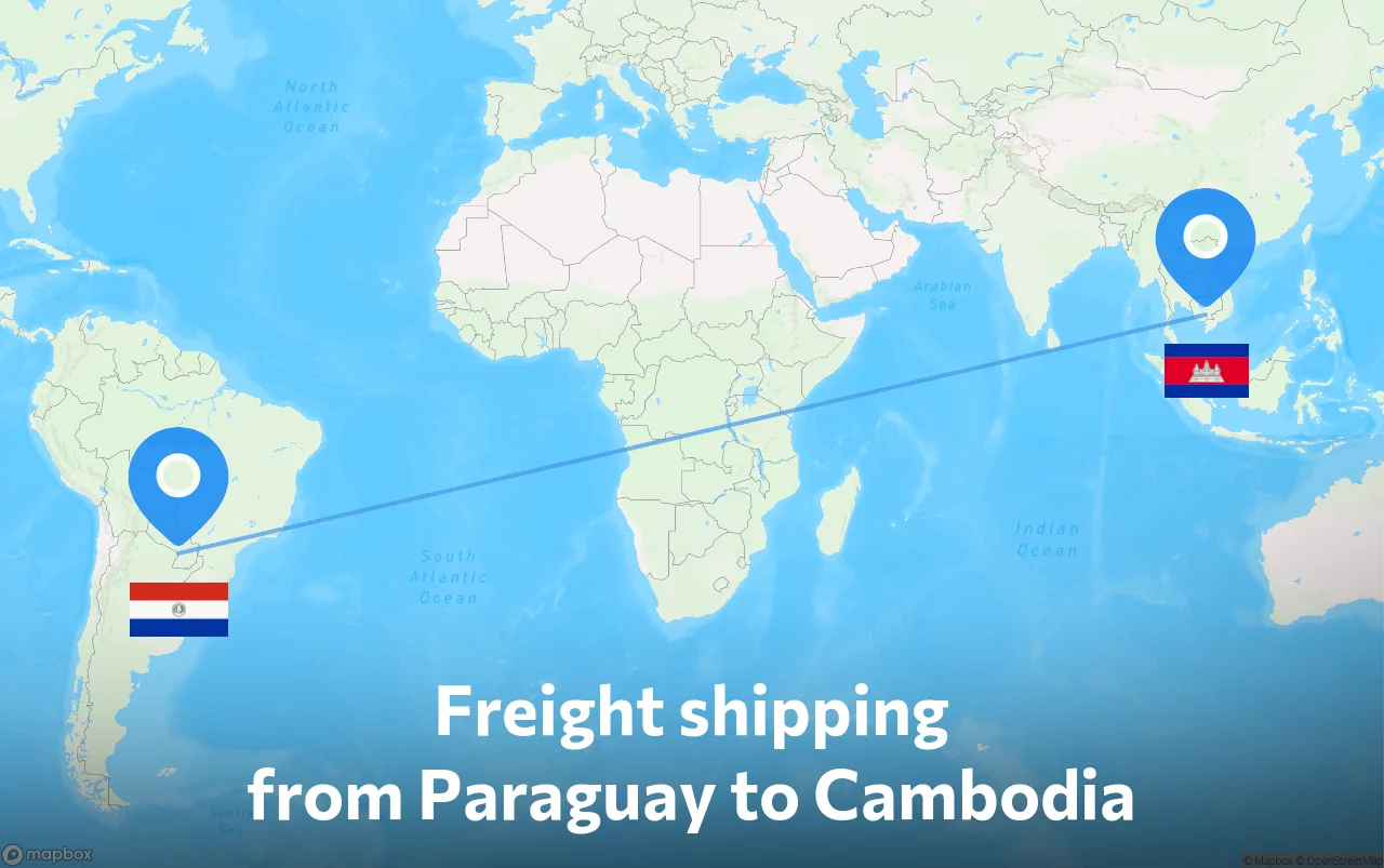 Shipping route from Paraguay to Cambodia