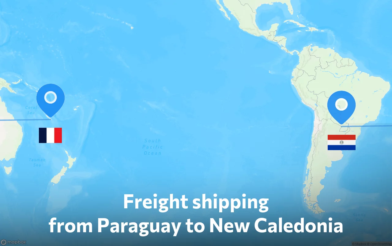 Shipping route from Paraguay to New Caledonia