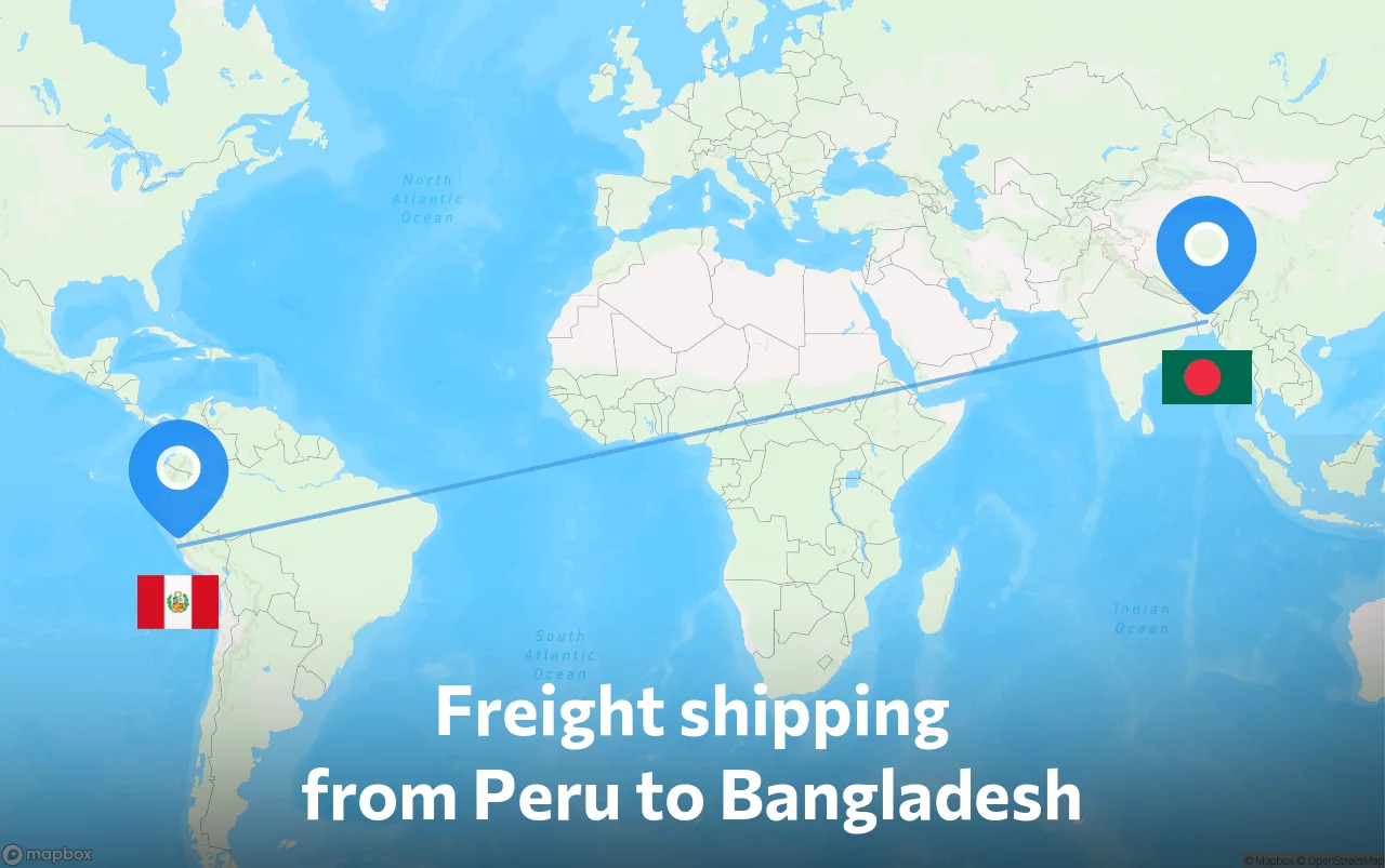 Shipping route from Peru to Bangladesh