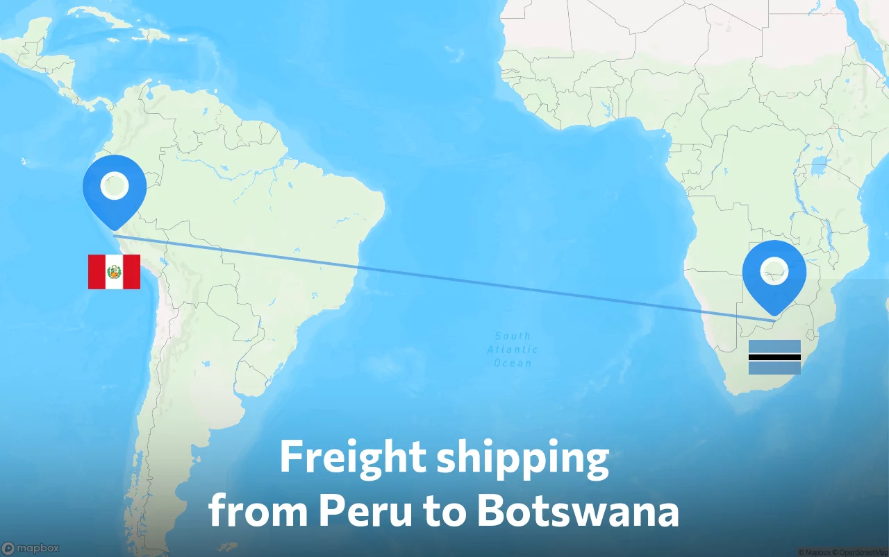 Shipping route from Peru to Botswana