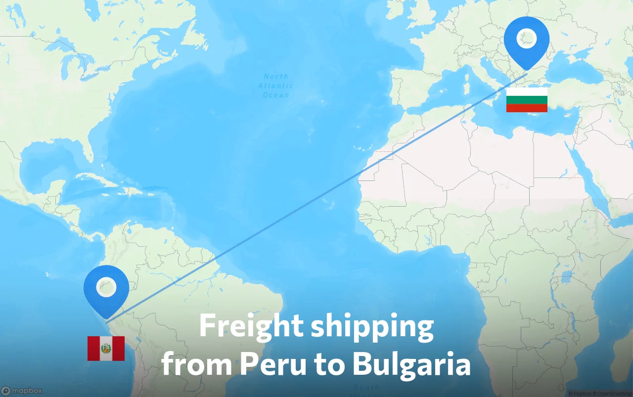 Shipping route from Peru to Bulgaria
