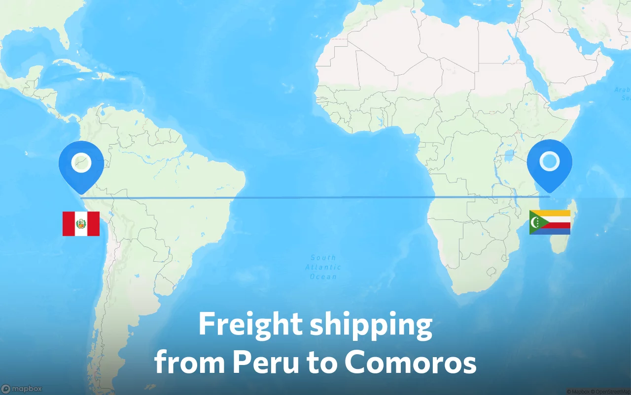 Shipping route from Peru to Comoros