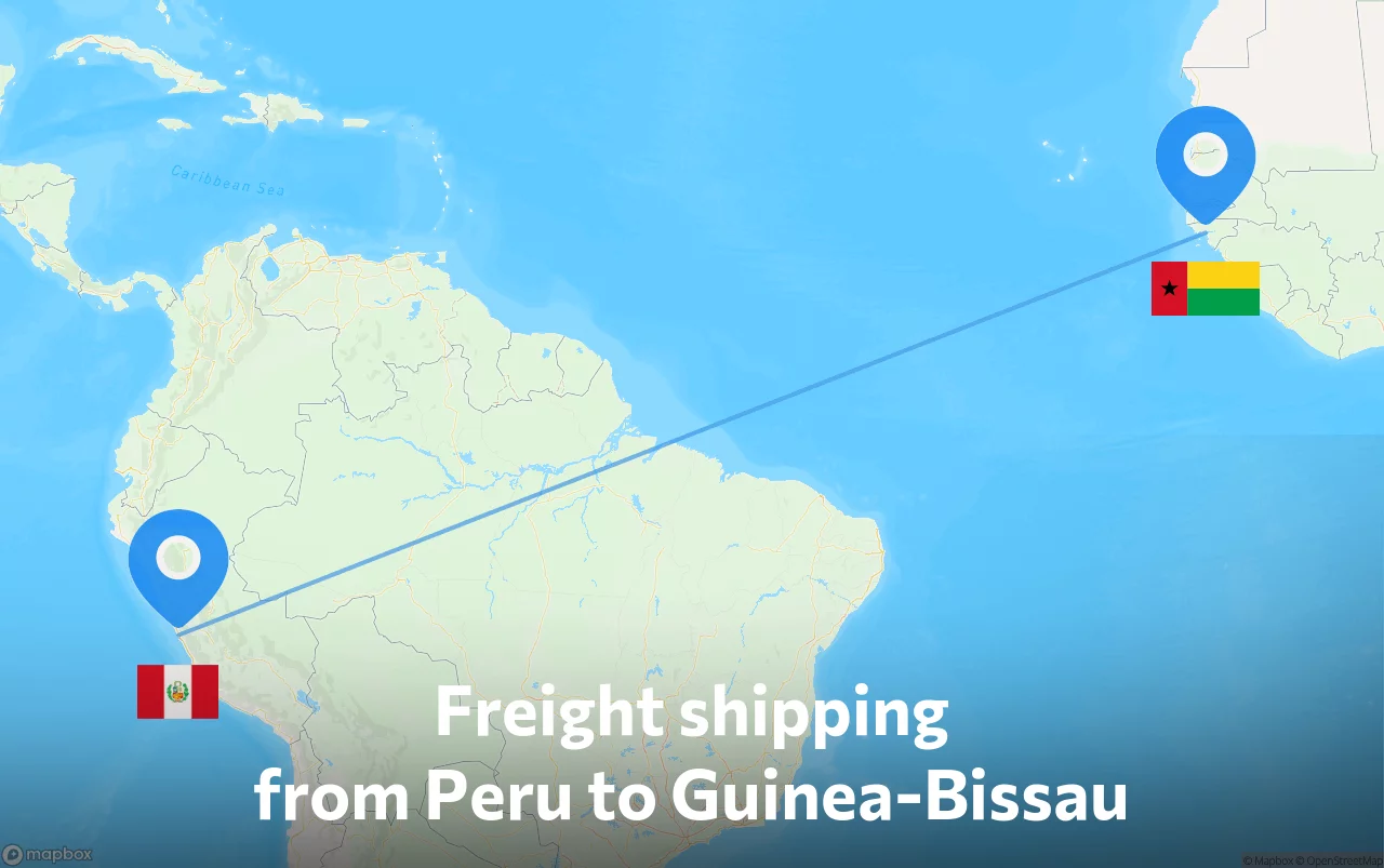 Shipping route from Peru to Guinea-Bissau