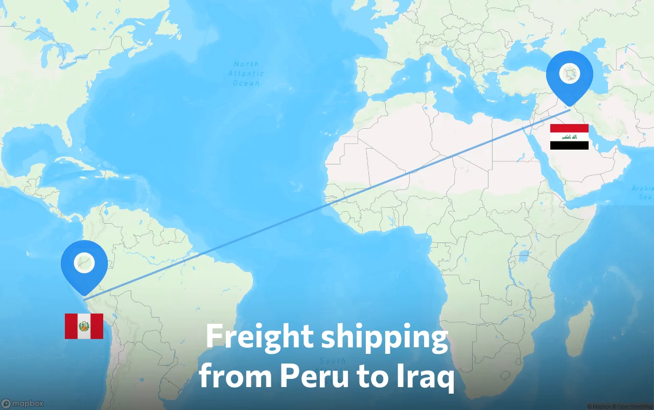 Shipping route from Peru to Iraq