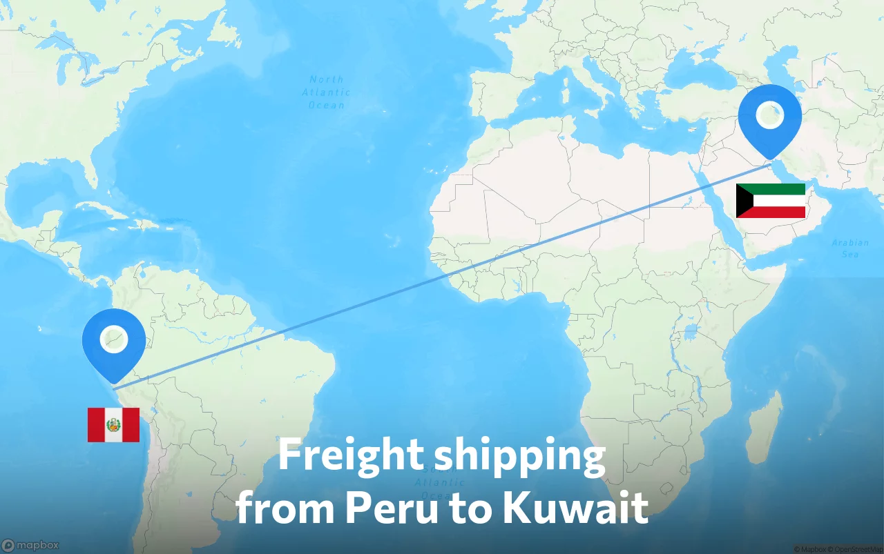 Shipping route from Peru to Kuwait