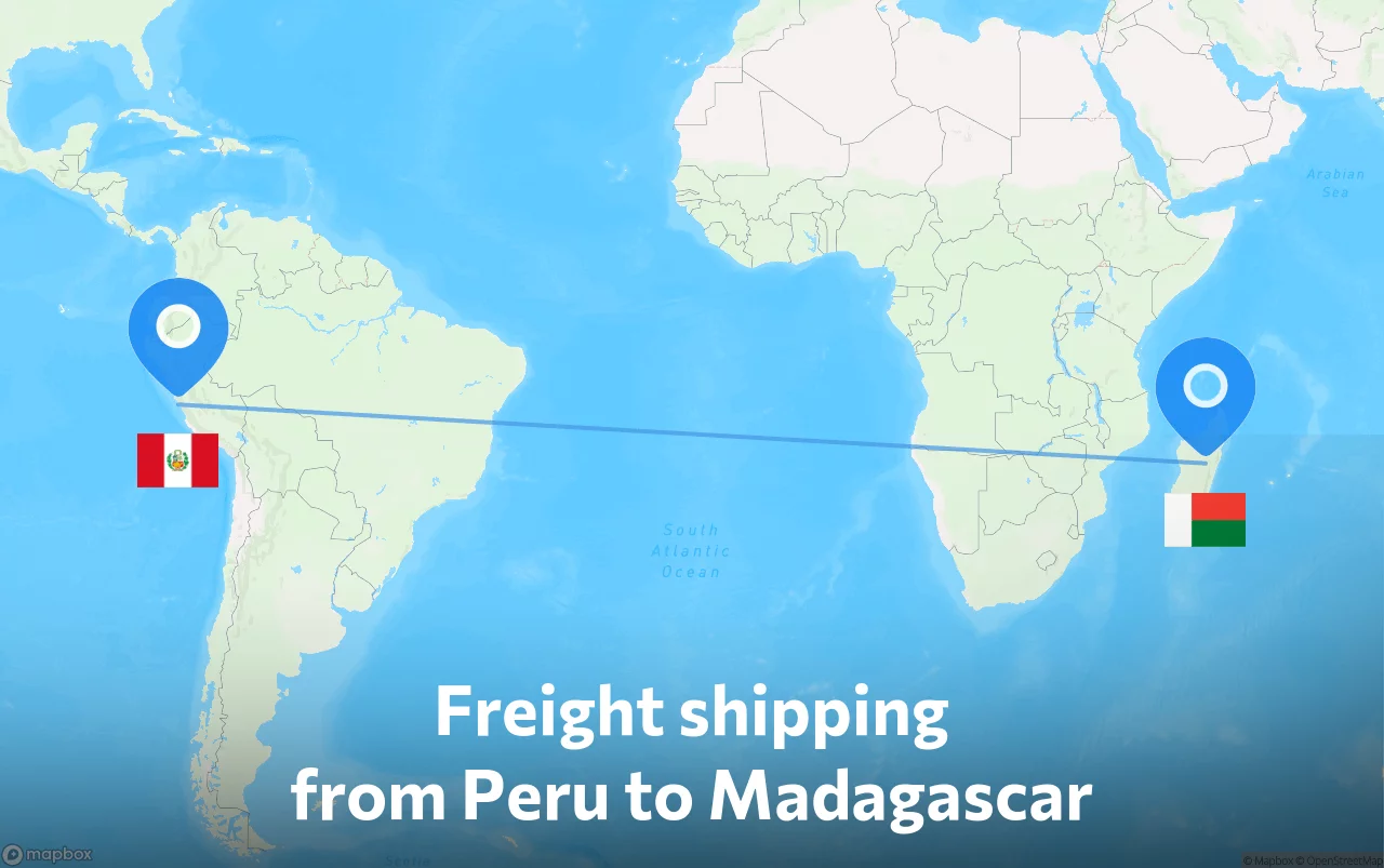 Shipping route from Peru to Madagascar