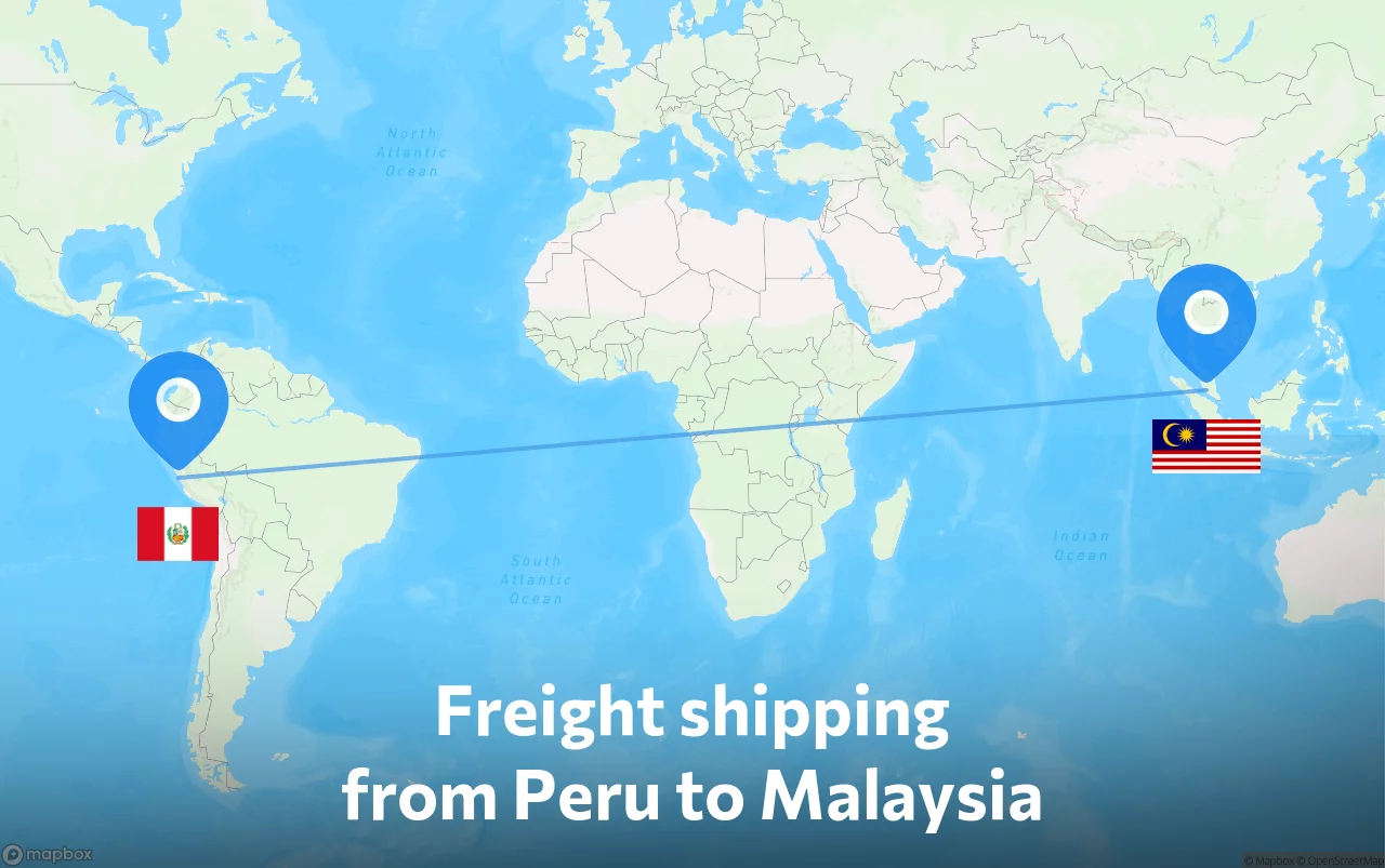 Shipping route from Peru to Malaysia