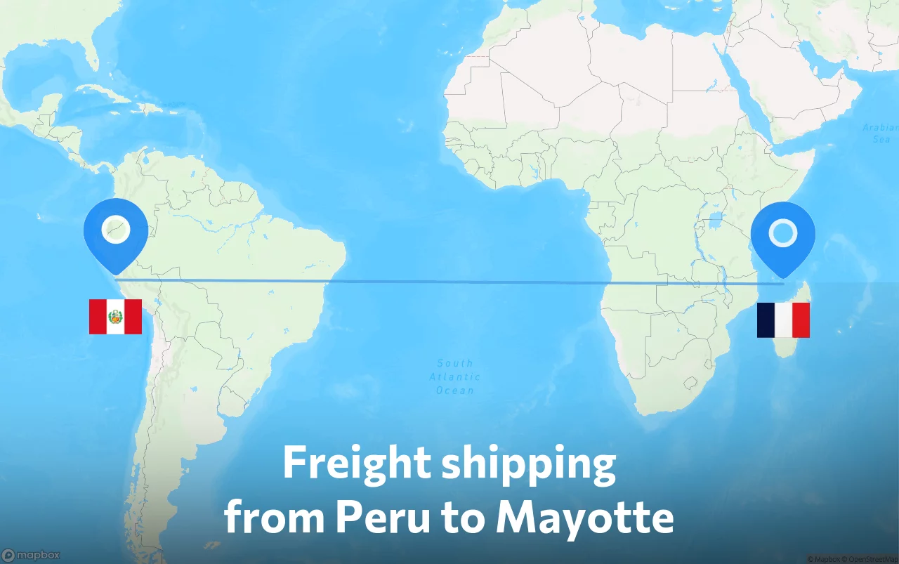Shipping route from Peru to Mayotte