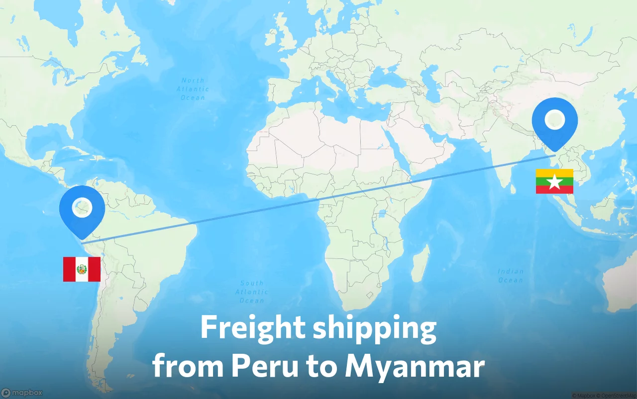Shipping route from Peru to Myanmar
