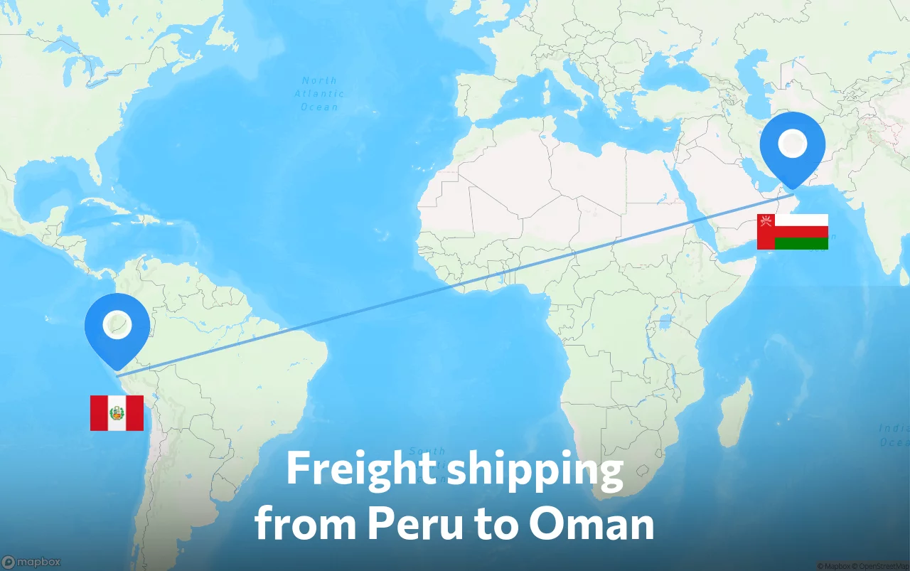 Shipping route from Peru to Oman