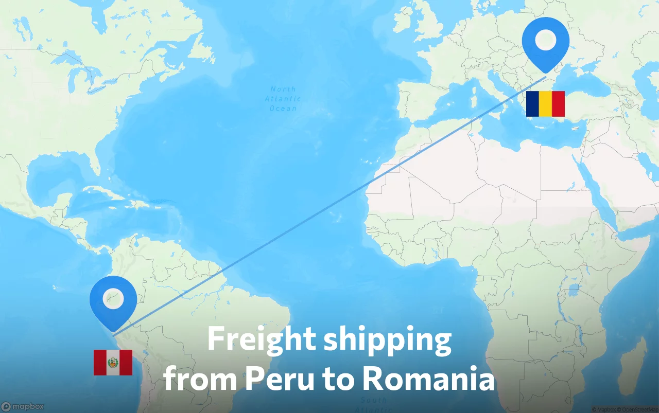 Shipping route from Peru to Romania