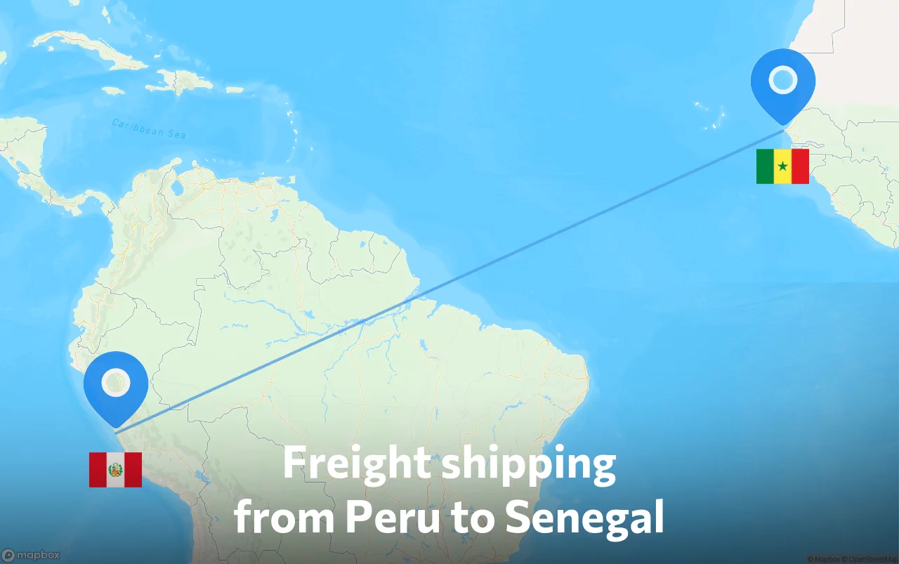 Shipping route from Peru to Senegal