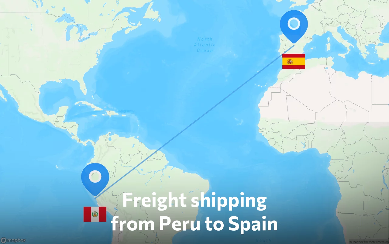 Shipping route from Peru to Spain