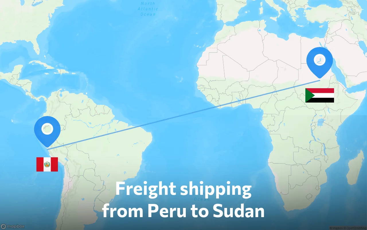 Shipping route from Peru to Sudan
