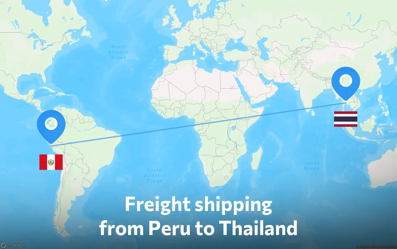 Shipping route from Peru to Thailand