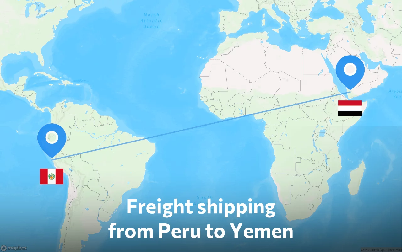 Shipping route from Peru to Yemen