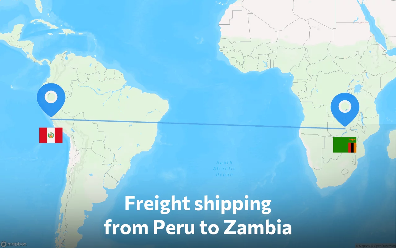 Shipping route from Peru to Zambia