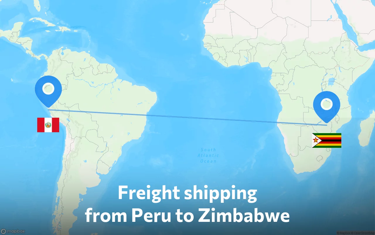 Shipping route from Peru to Zimbabwe