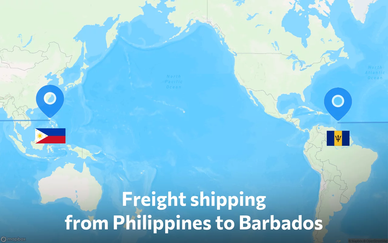 Shipping route from Philippines to Barbados