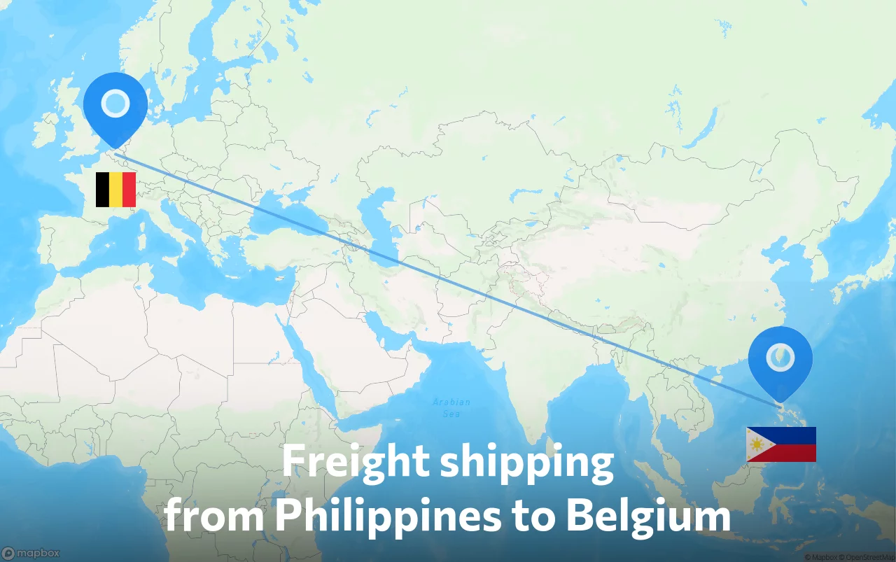 Shipping route from Philippines to Belgium