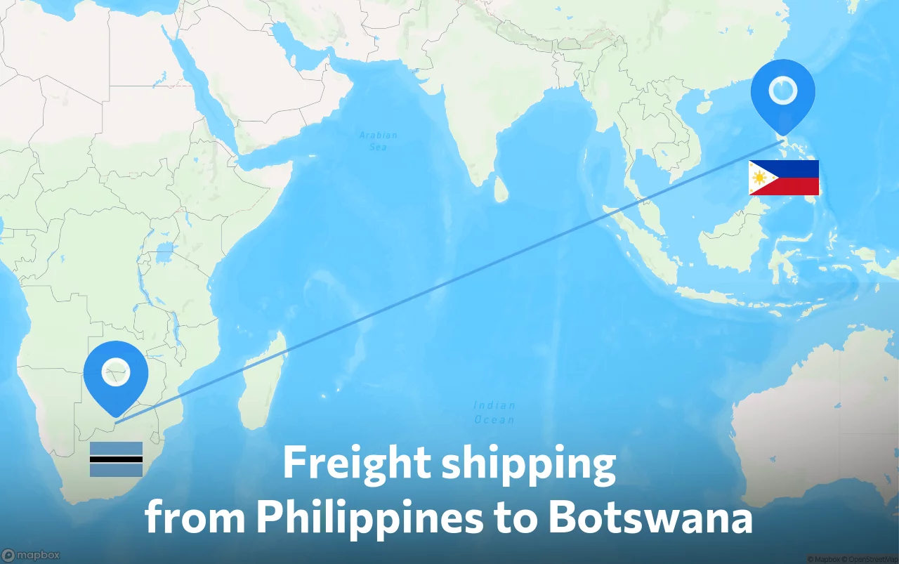 Shipping route from Philippines to Botswana
