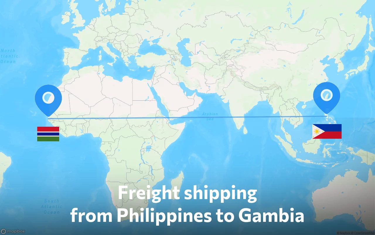 Shipping route from Philippines to Gambia