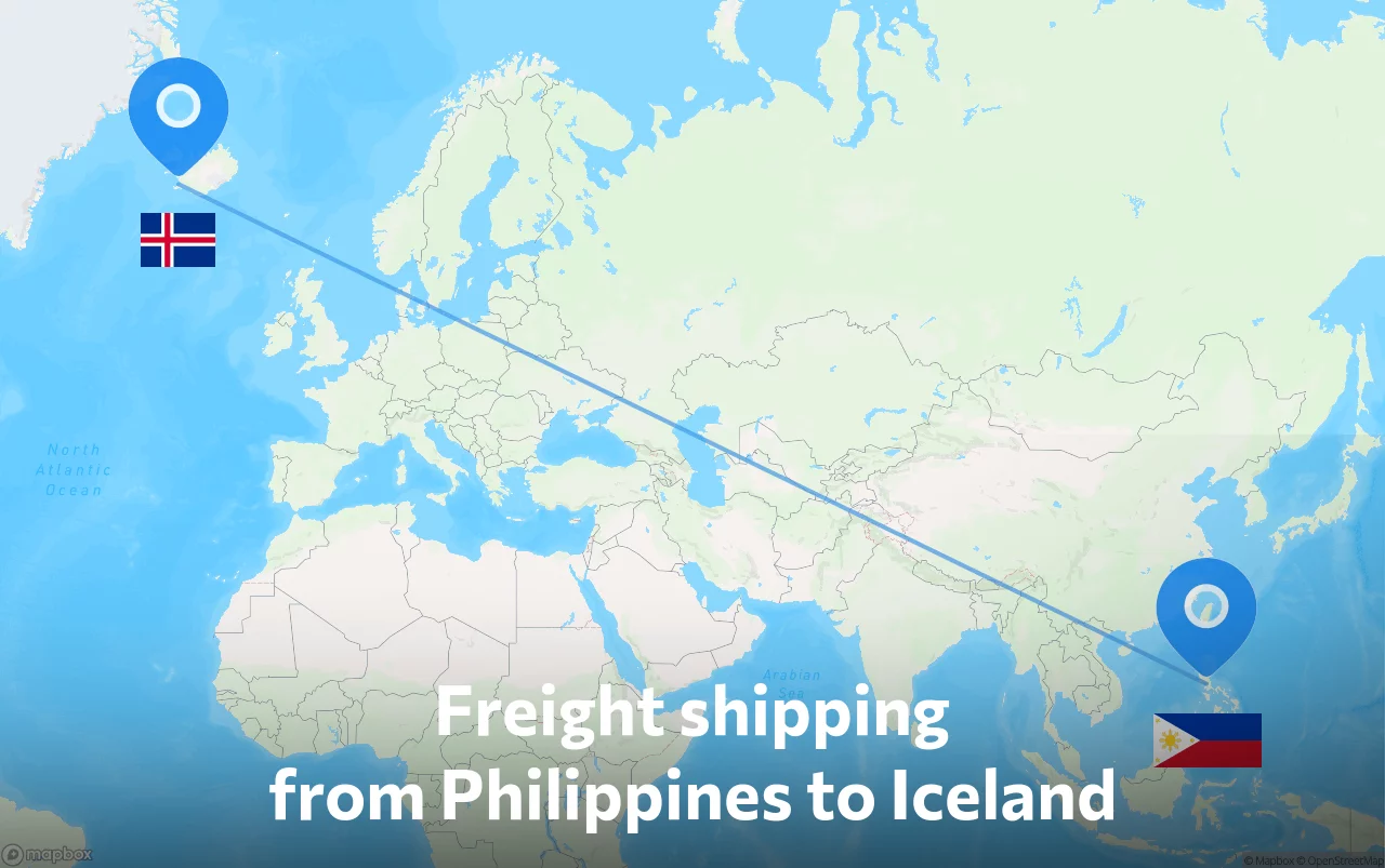 Shipping route from Philippines to Iceland