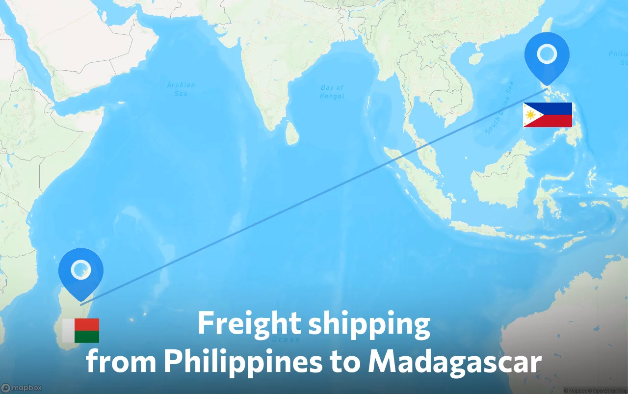 Shipping route from Philippines to Madagascar