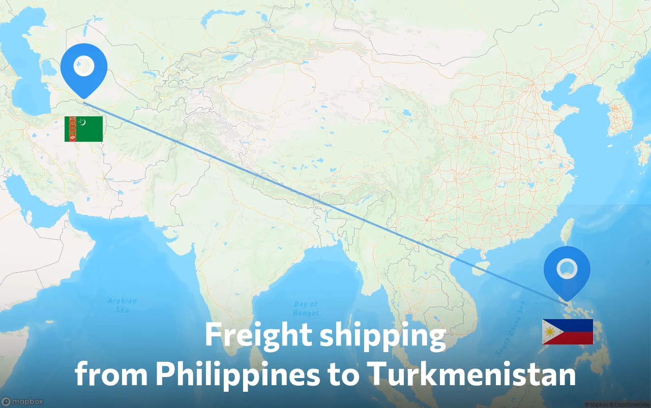 Shipping route from Philippines to Turkmenistan