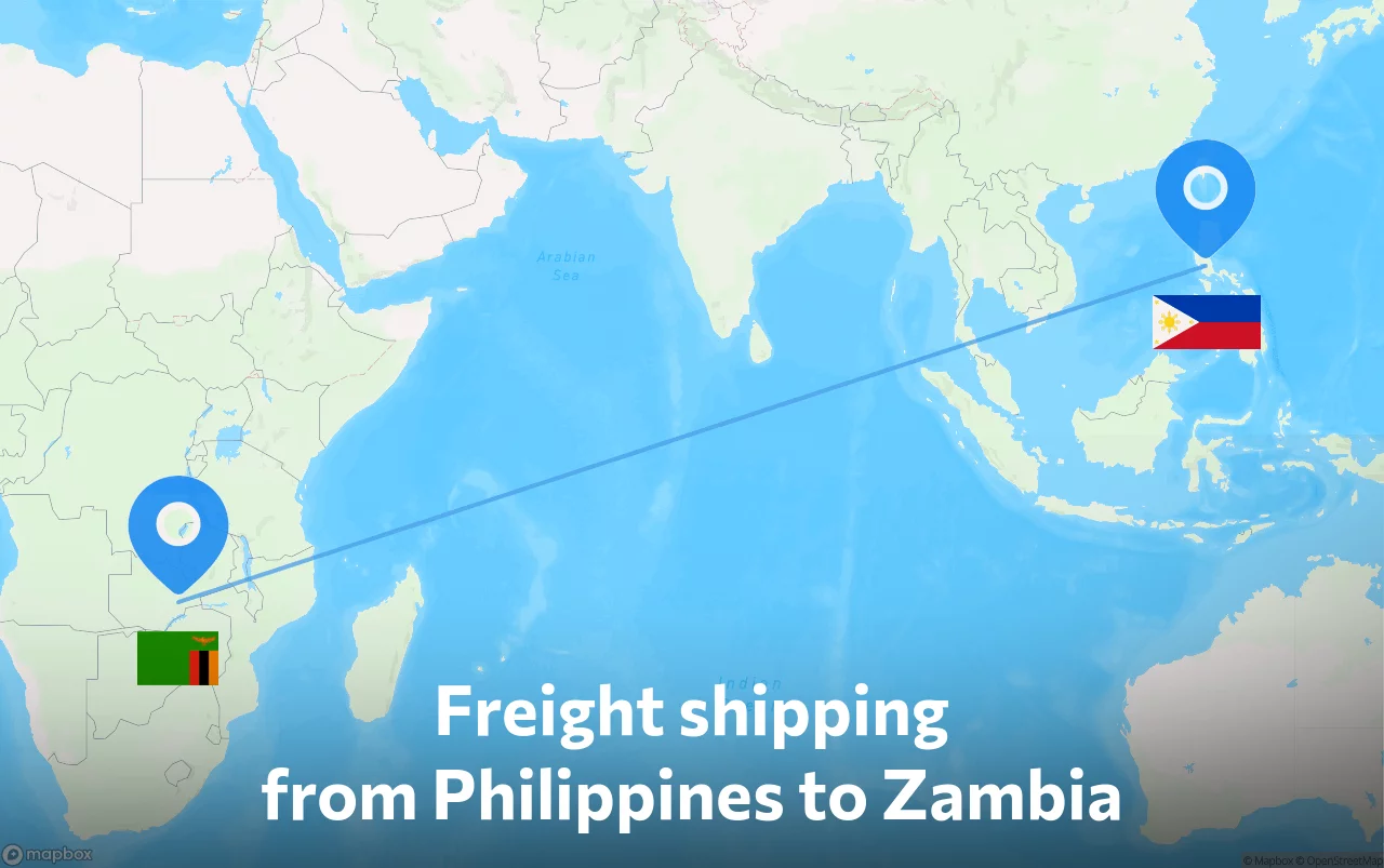 Shipping route from Philippines to Zambia