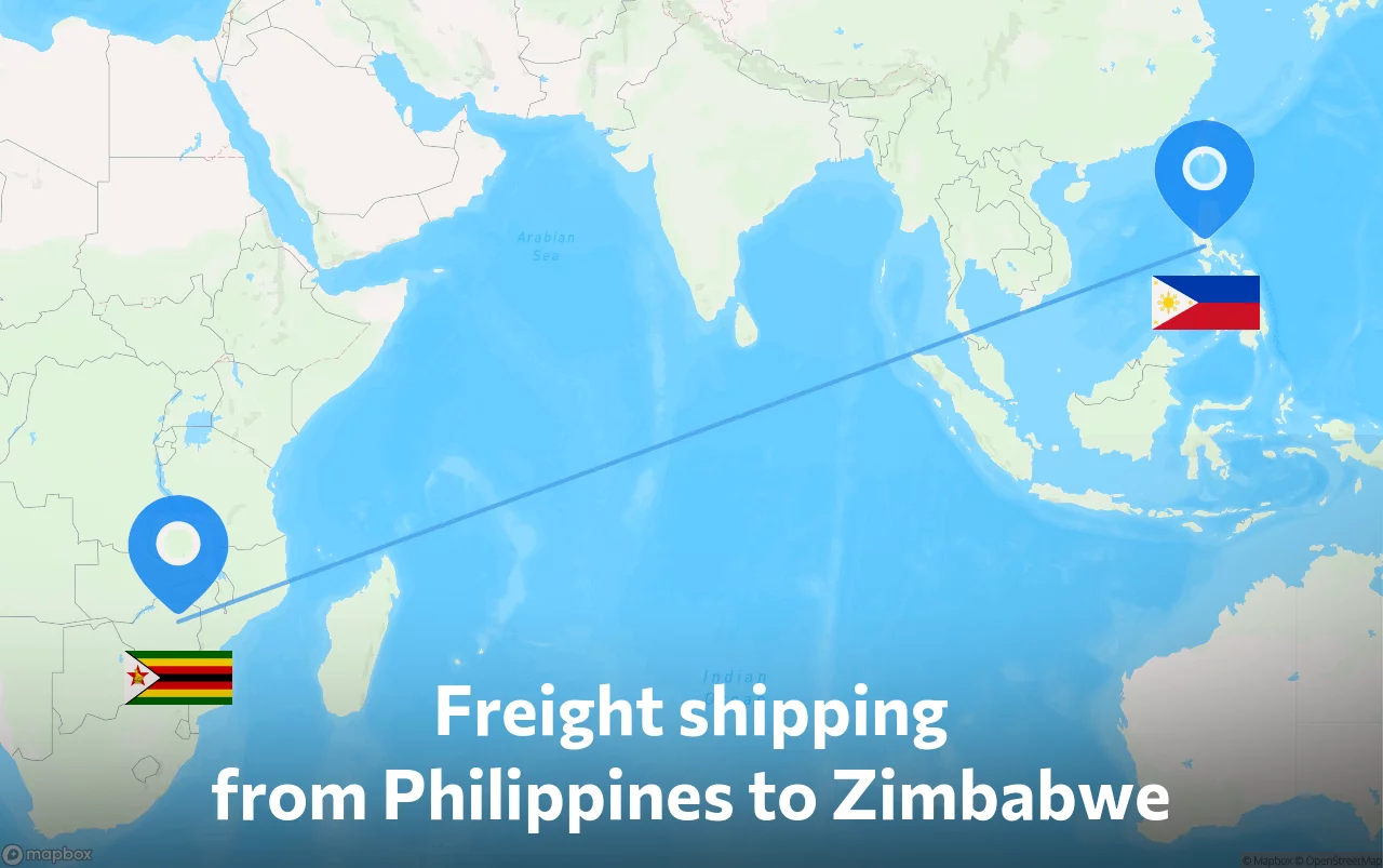 Shipping route from Philippines to Zimbabwe