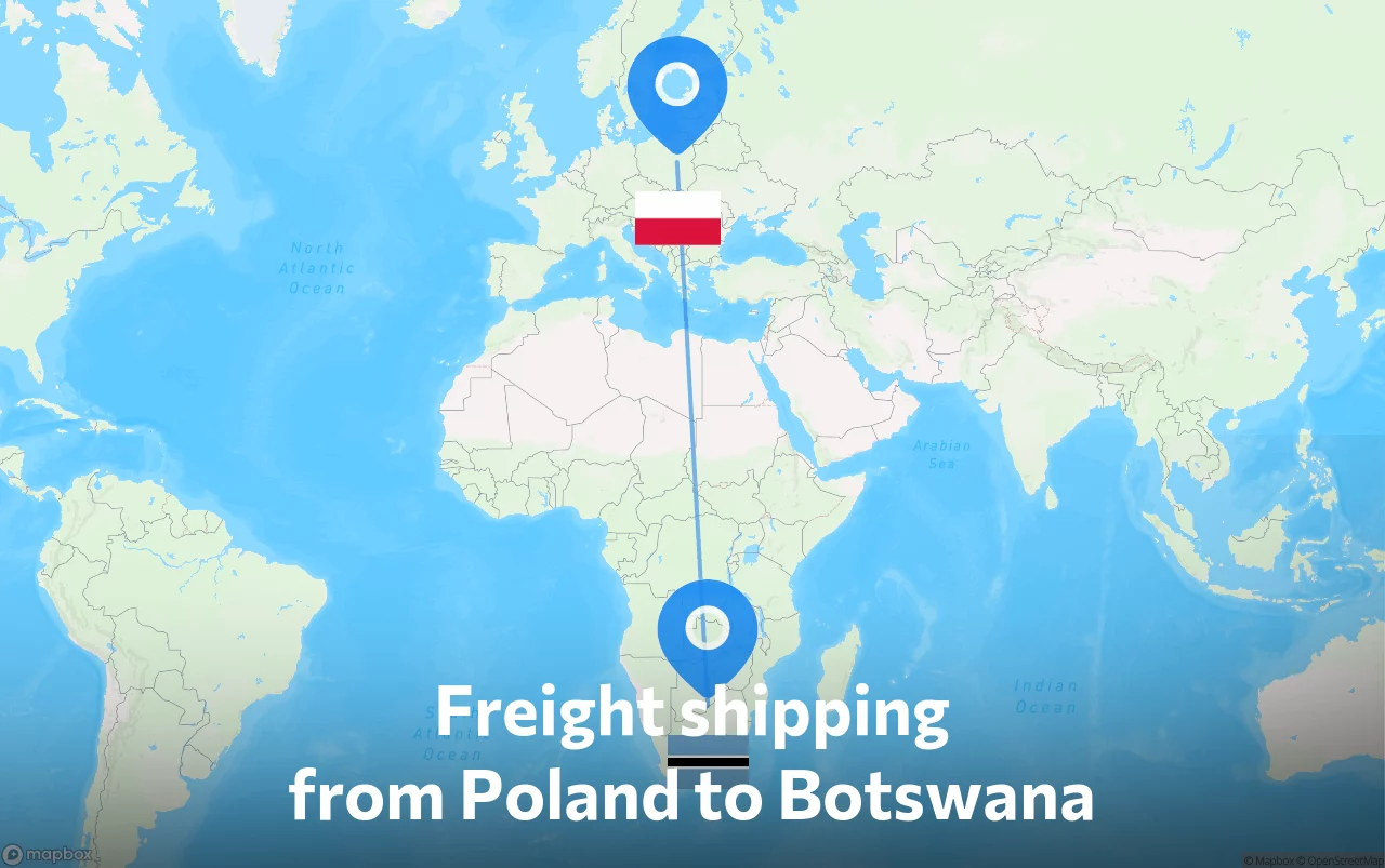 Shipping route from Poland to Botswana